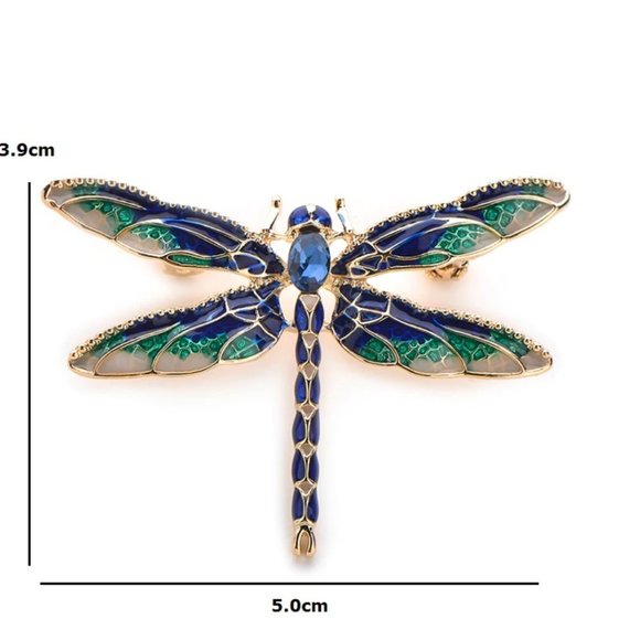 18K Gold Rhinestone Dragonfly Brooch - Picture 11 of 15